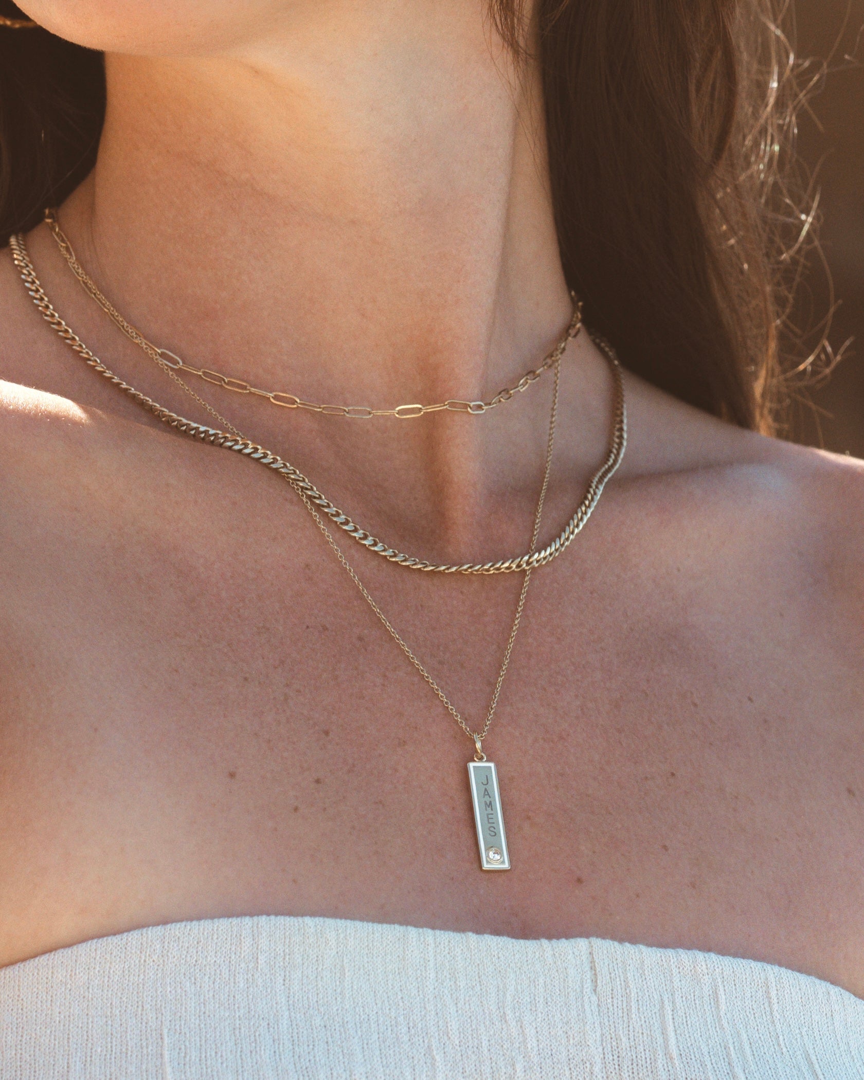 Enamel Bar Necklace - Pink