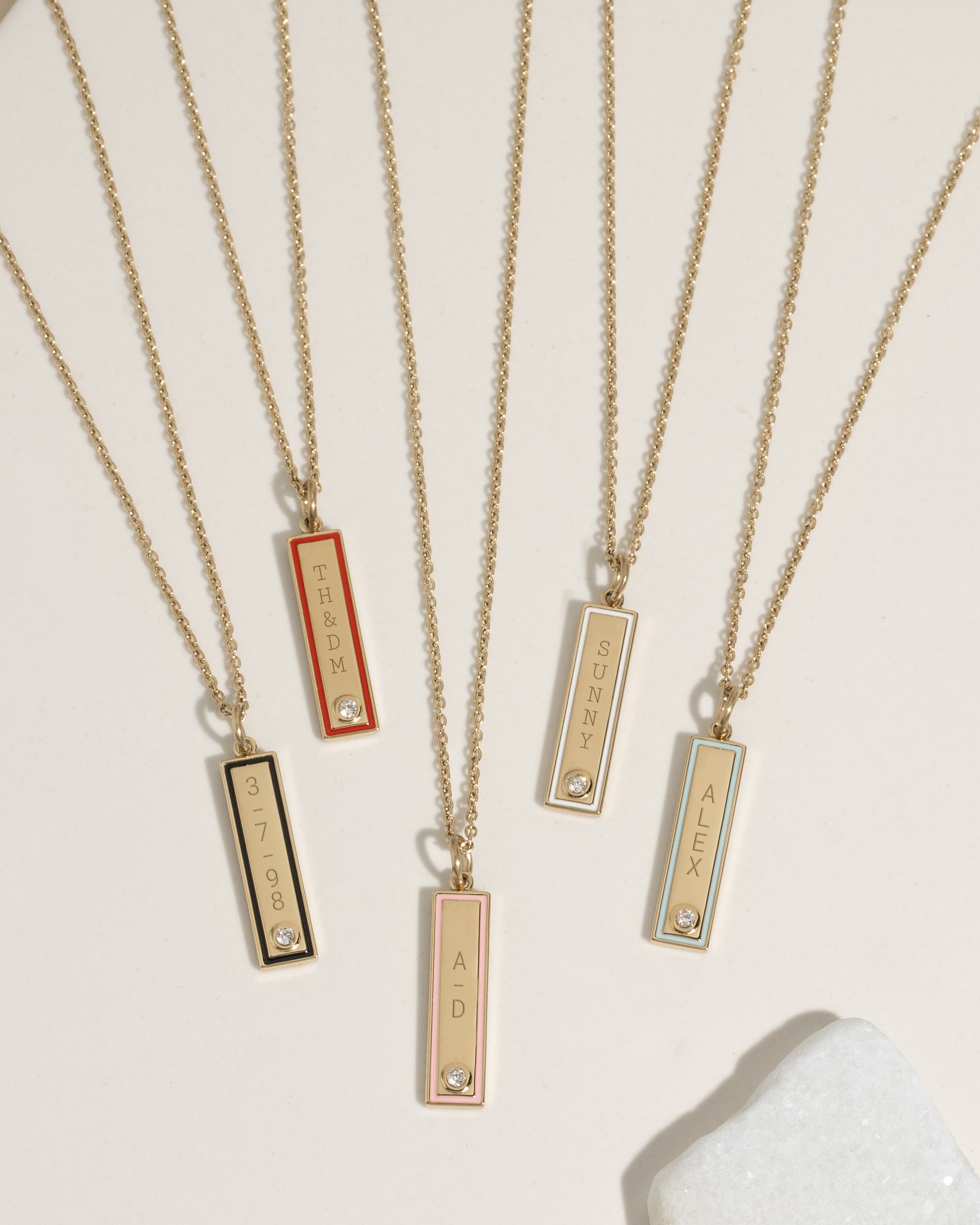 Enamel Bar Necklace - Pink
