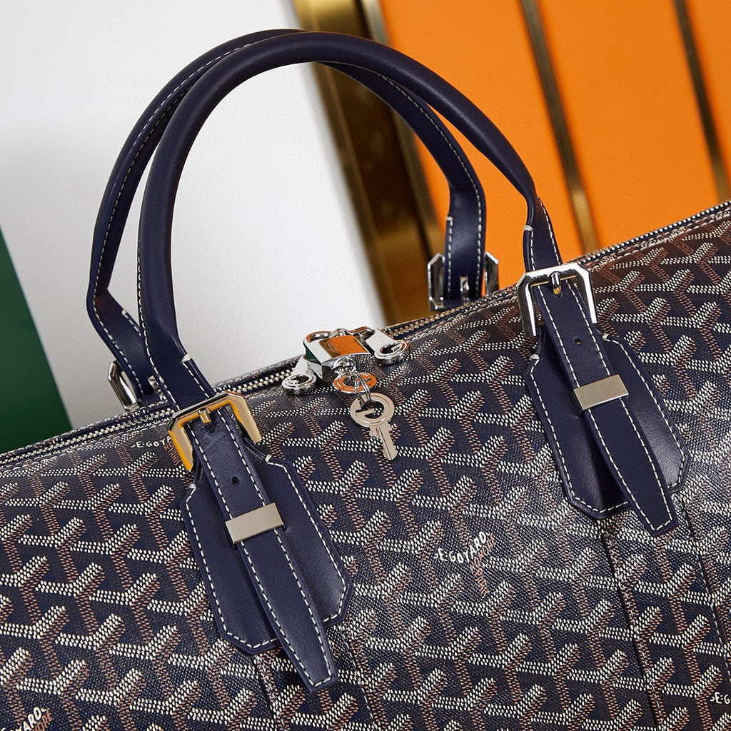 BOSTON 45 BAG IN NAVY BLUE GOYARDINE CANVAS AND CALFSKIN TRIM