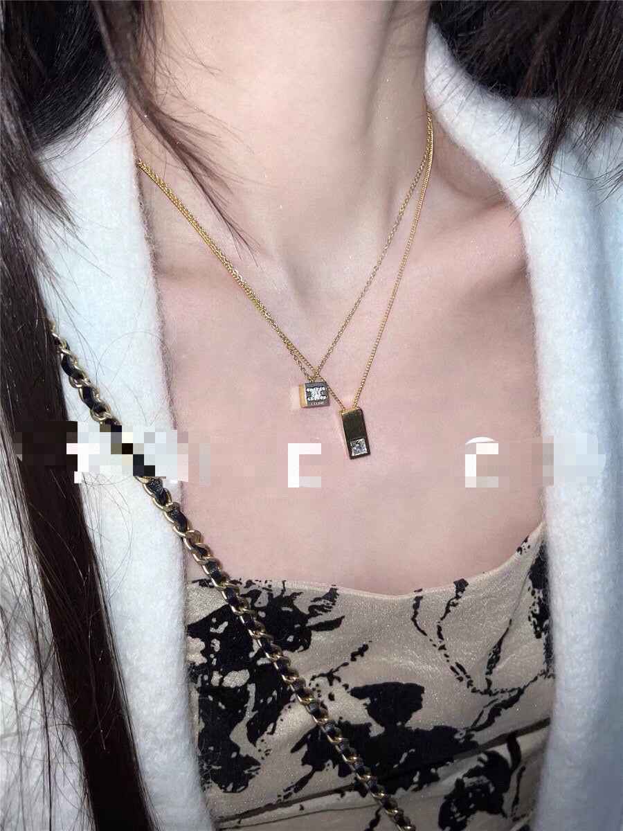 18K Celine Sentimental Double Square Diamond Necklace