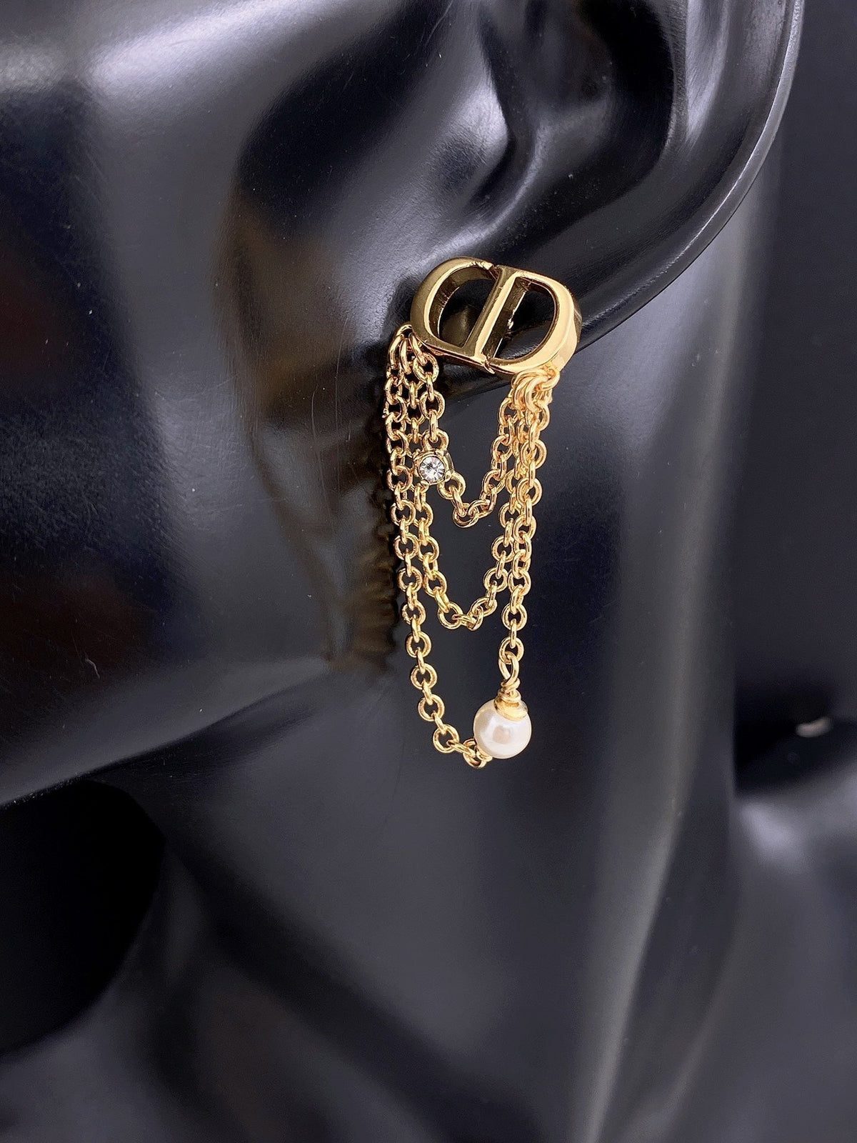 18K Dior Pearl Chain Earrings