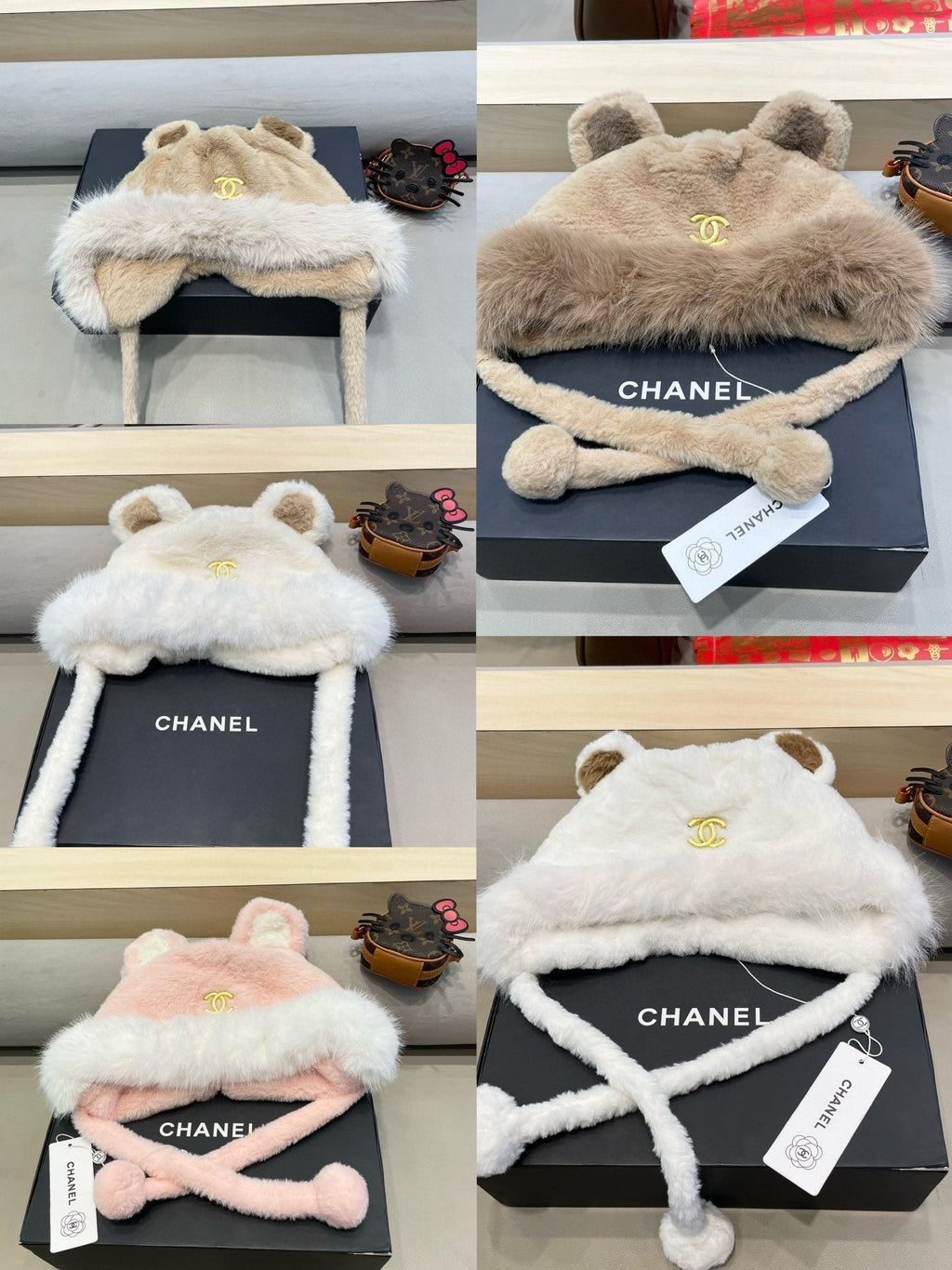CHANEL BEANIE HAT IN WHITE LAMB FUR 426240