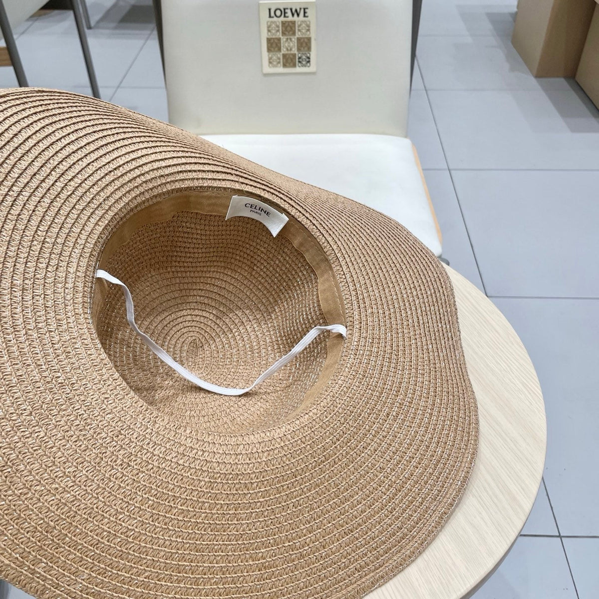CELINE WIDE BRIM HAT MODEL 652183 IN NATURAL WOVEN STRAW