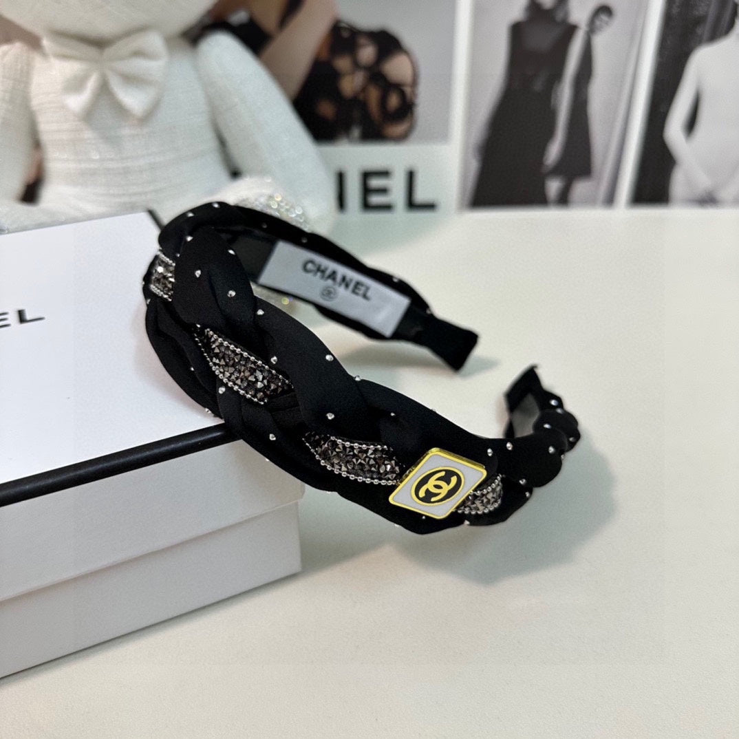 CHANEL HAIRBAND LOGO BLACK FOR WOMEN 151340