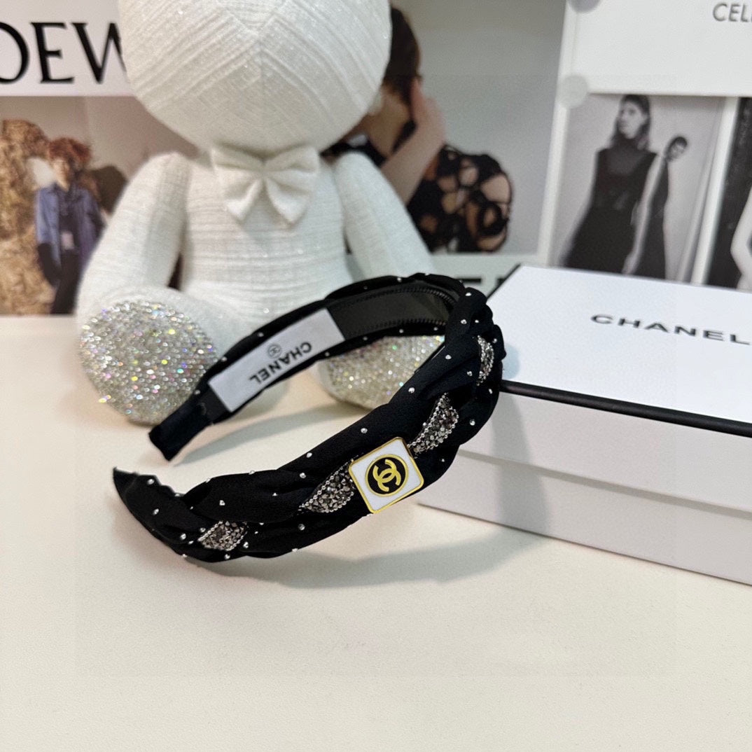 CHANEL HAIRBAND LOGO BLACK FOR WOMEN 151340