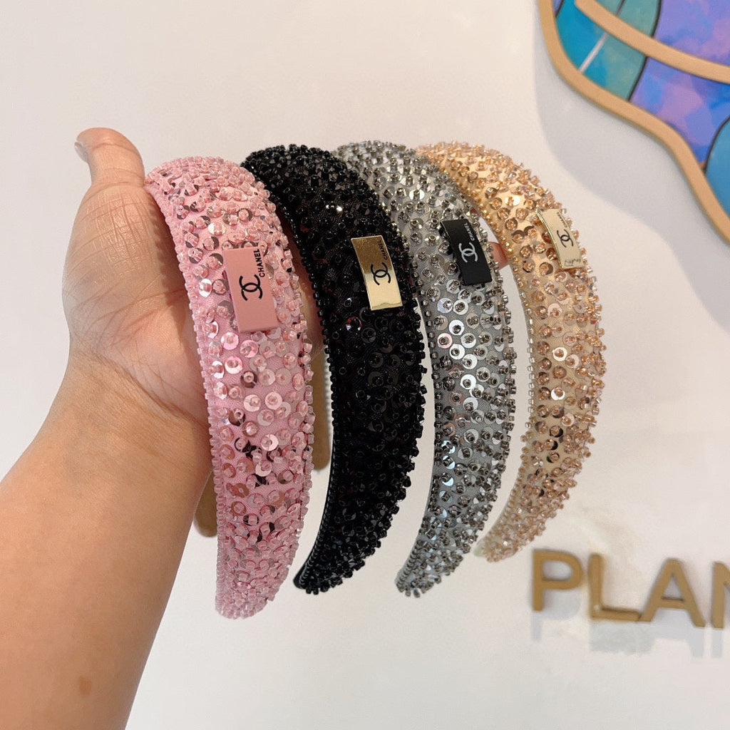 CHANEL LIGHT GOLD FABRIC WITH SEQUINS HAIRBAND 412427