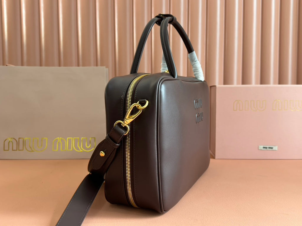BEAU TOP HANDLE BAG 34 IN CEDAR BROWN SMOOTH CALFSKIN