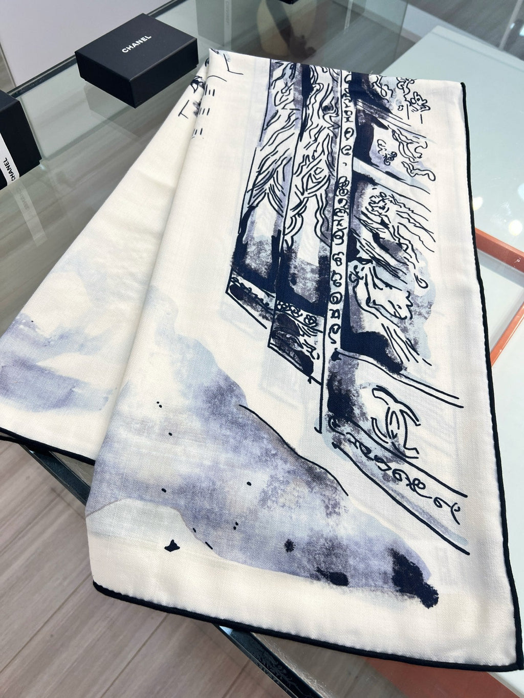CHANEL 25S SCARF 135 IN CASHMERE SILK 737230