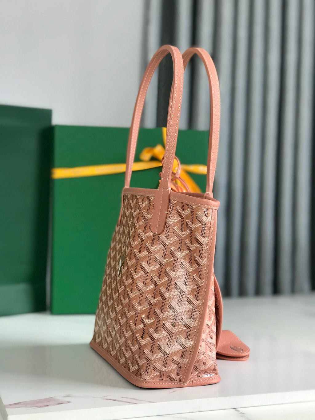 ANJOU MINI BAG 20 IN MANHATTAN PINK  CALFSKIN AND GOYARDINE CANVAS