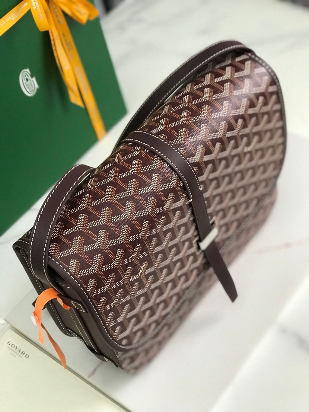 BELVEDERE MM BAG 28 IN BROWN GOYARDINE CANVAS AND CALFSKIN